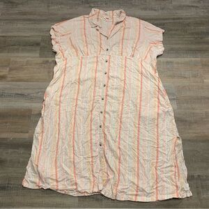 Terra & Sky Linen Blend Striped Midi Dress 4X (28W-30W)